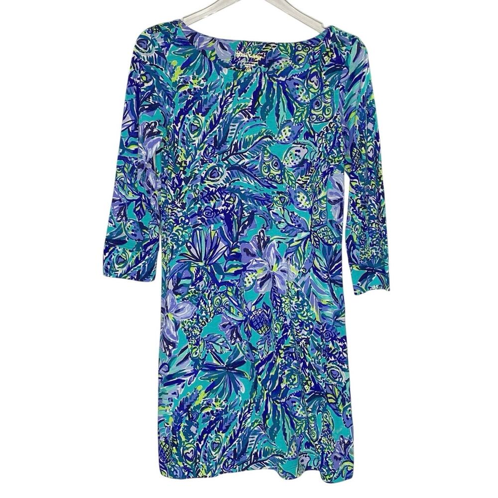 Lilly Pulitzer Hollee Dress S Bennet Blue Sneak A Beak Print Pima Cotton Cut Out